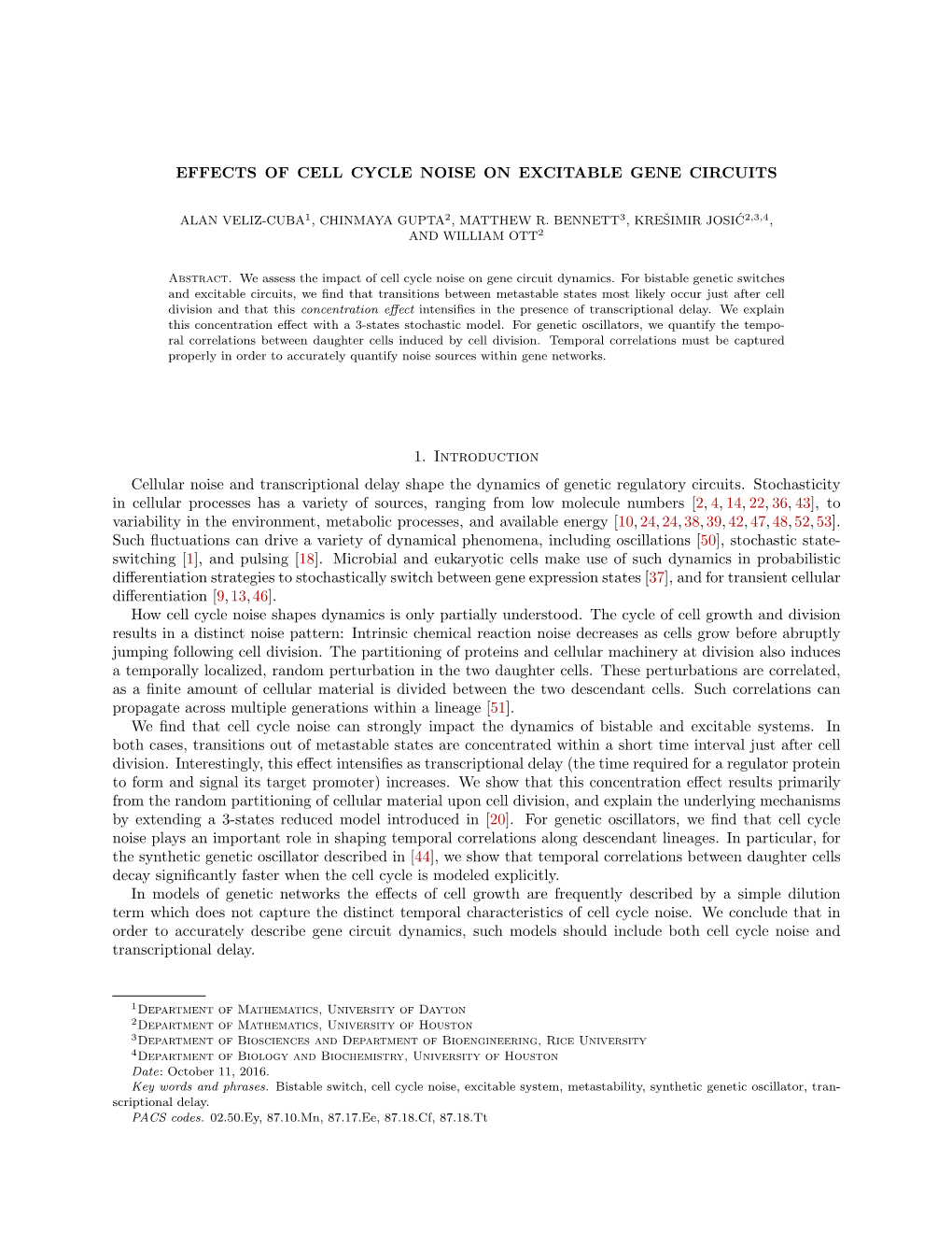 Effects of Cell Cycle Noise on Excitable Gene Circuits