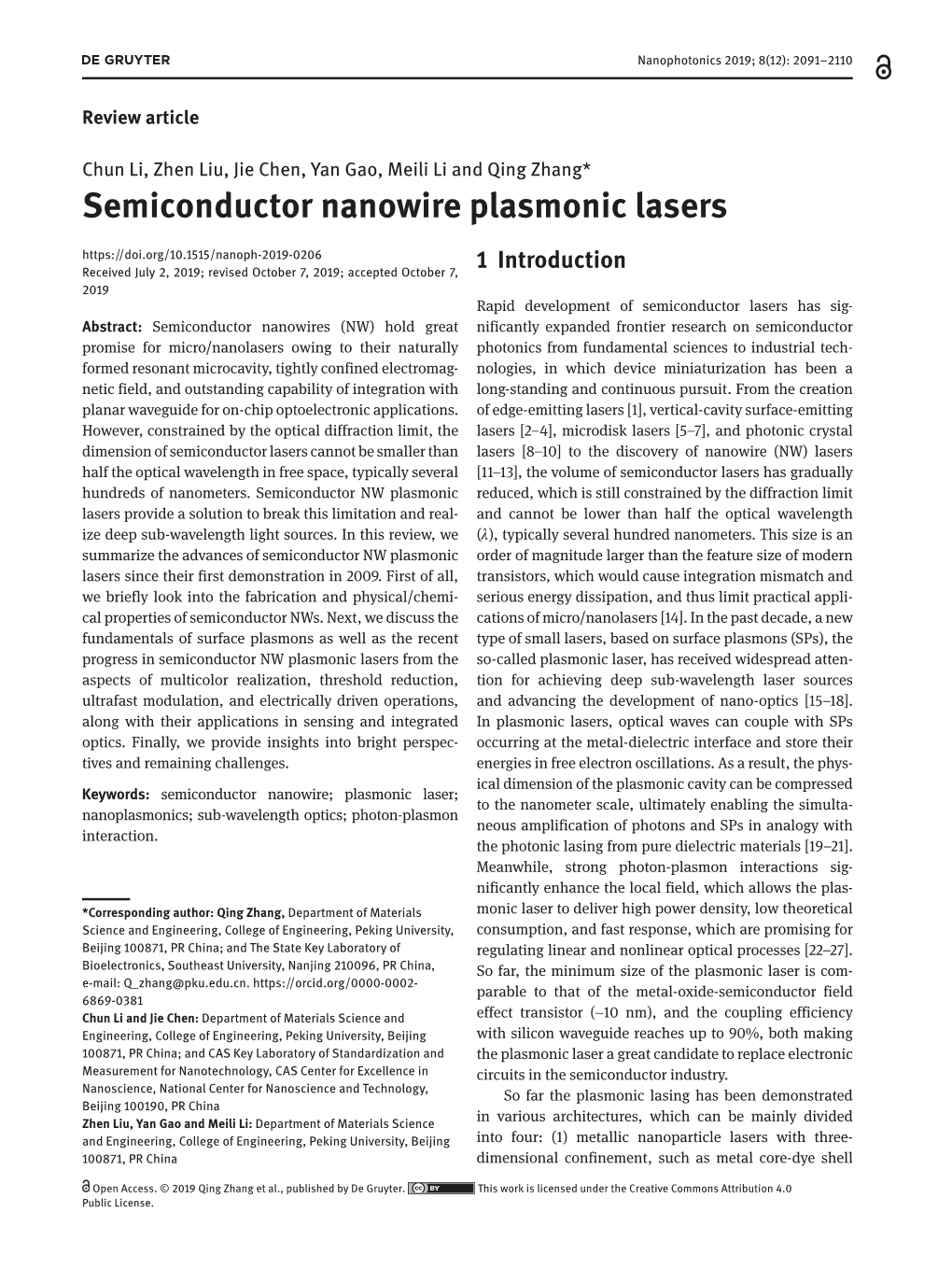 Semiconductor Nanowire Plasmonic Lasers