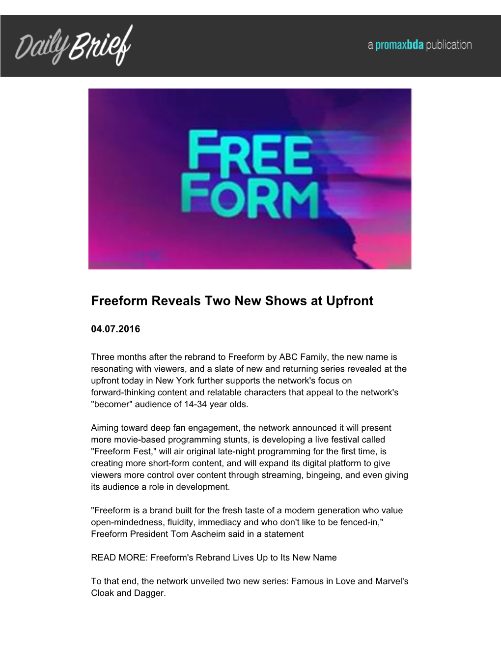 Freeform Reveals Two New Shows at Upfront