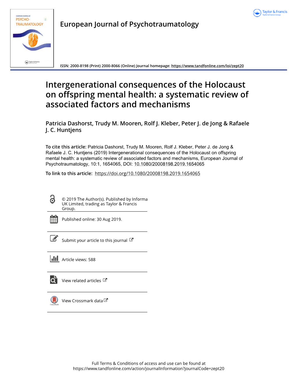 Intergenerational Consequences of the Holocaust on Offspring Mental Health: a Systematic Review of Associated Factors and Mechanisms