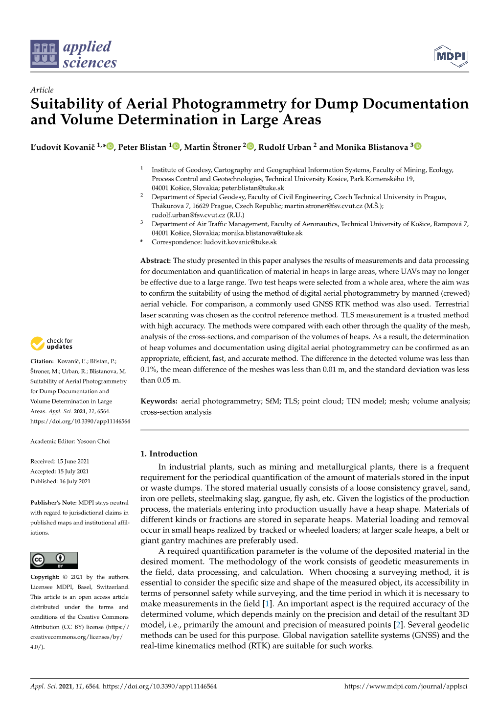 Suitability of Aerial Photogrammetry for Dump Documentation and Volume Determination in Large Areas