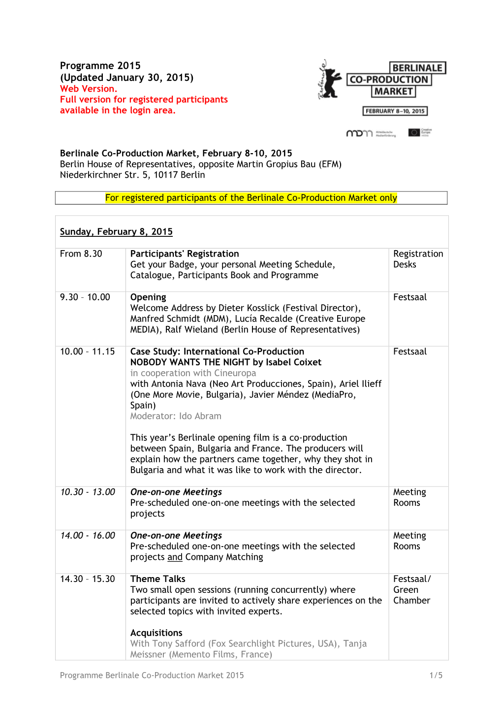 Programme 2015 (Updated January 30, 2015) Web Version