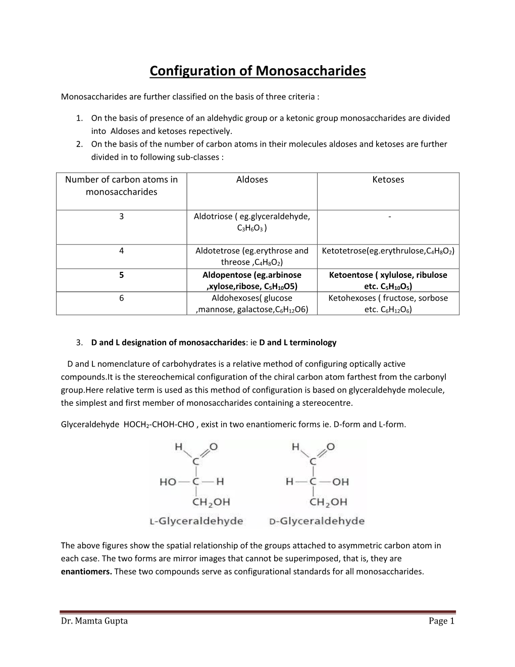 Configuration of Monosaccharides