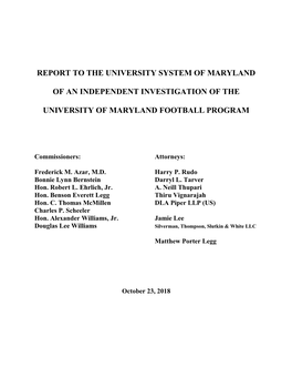 Report to the University System of Maryland of An