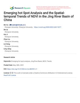Temporal Trends of NDVI in the Jing River Basin of China