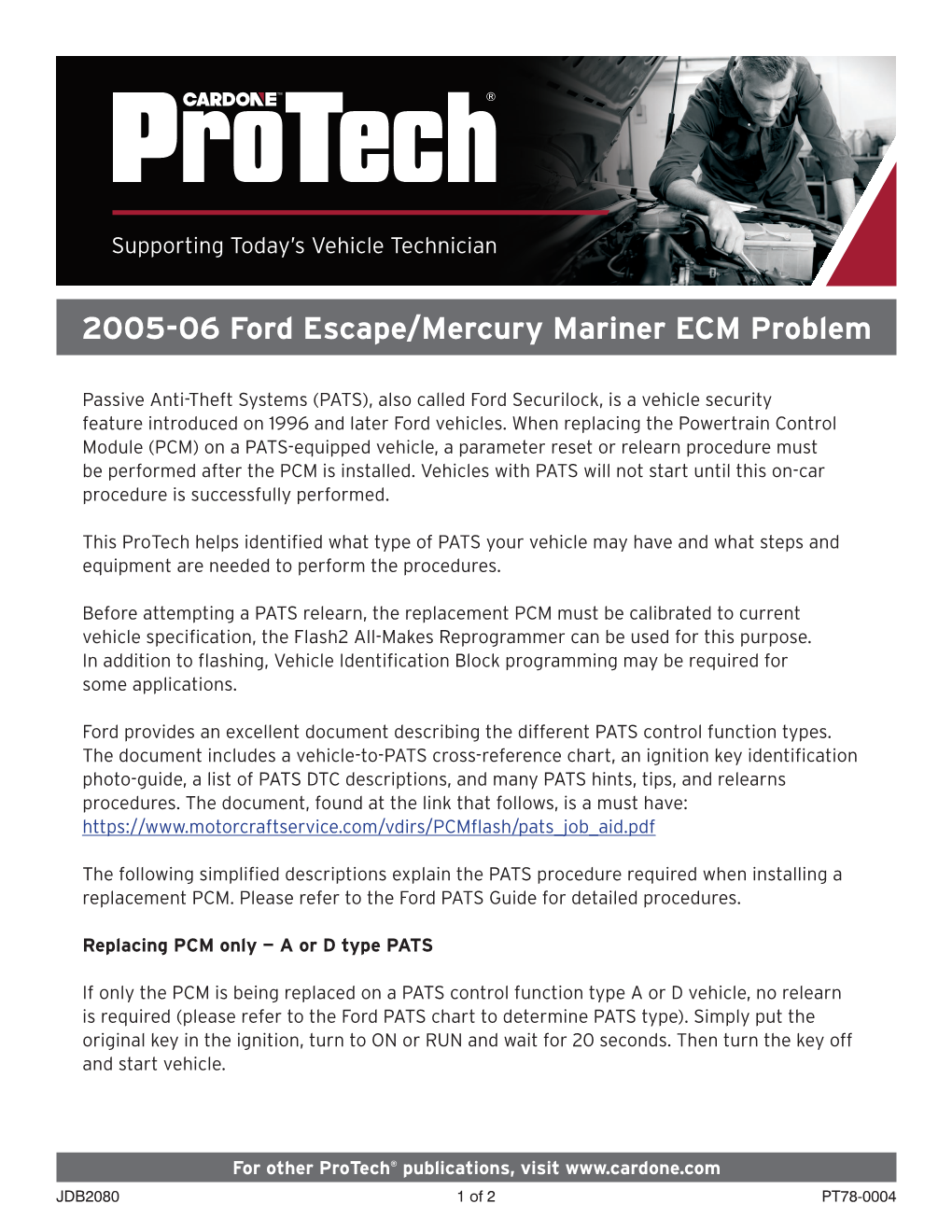 2005-06 Ford Escape/Mercury Mariner ECM Problem