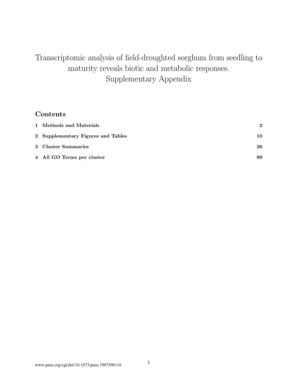 Transcriptomic Analysis of Field-Droughted Sorghum From