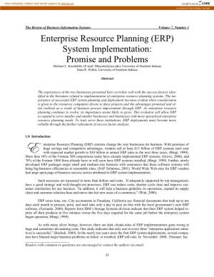 Enterprise Resource Planning (ERP) System Implementation: Promise and Problems Mehmet C