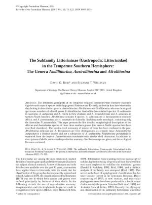 The Subfamily Littorininae (Gastropoda: Littorinidae) in the Temperate Southern Hemisphere: the Genera Nodilittorina, Austrolittorina and Afrolittorina