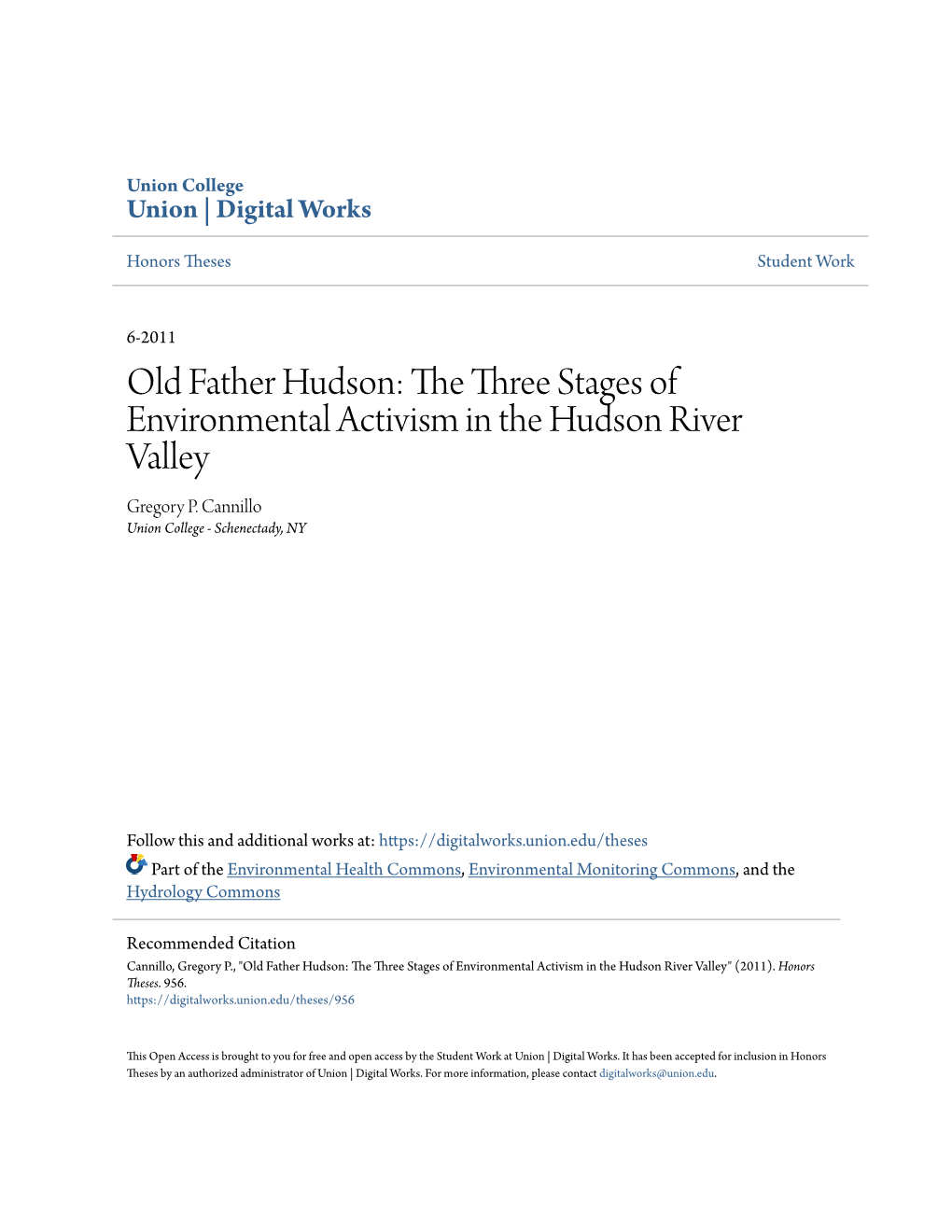 The Three Stages of Environmental Activism in the Hudson River Valley Gregory P