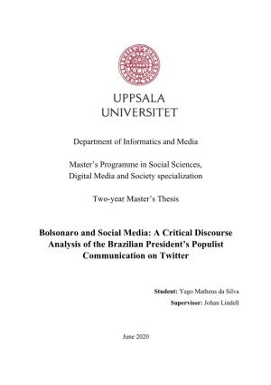 Bolsonaro and Social Media: a Critical Discourse Analysis of the Brazilian President's Populist Communication on Twitter