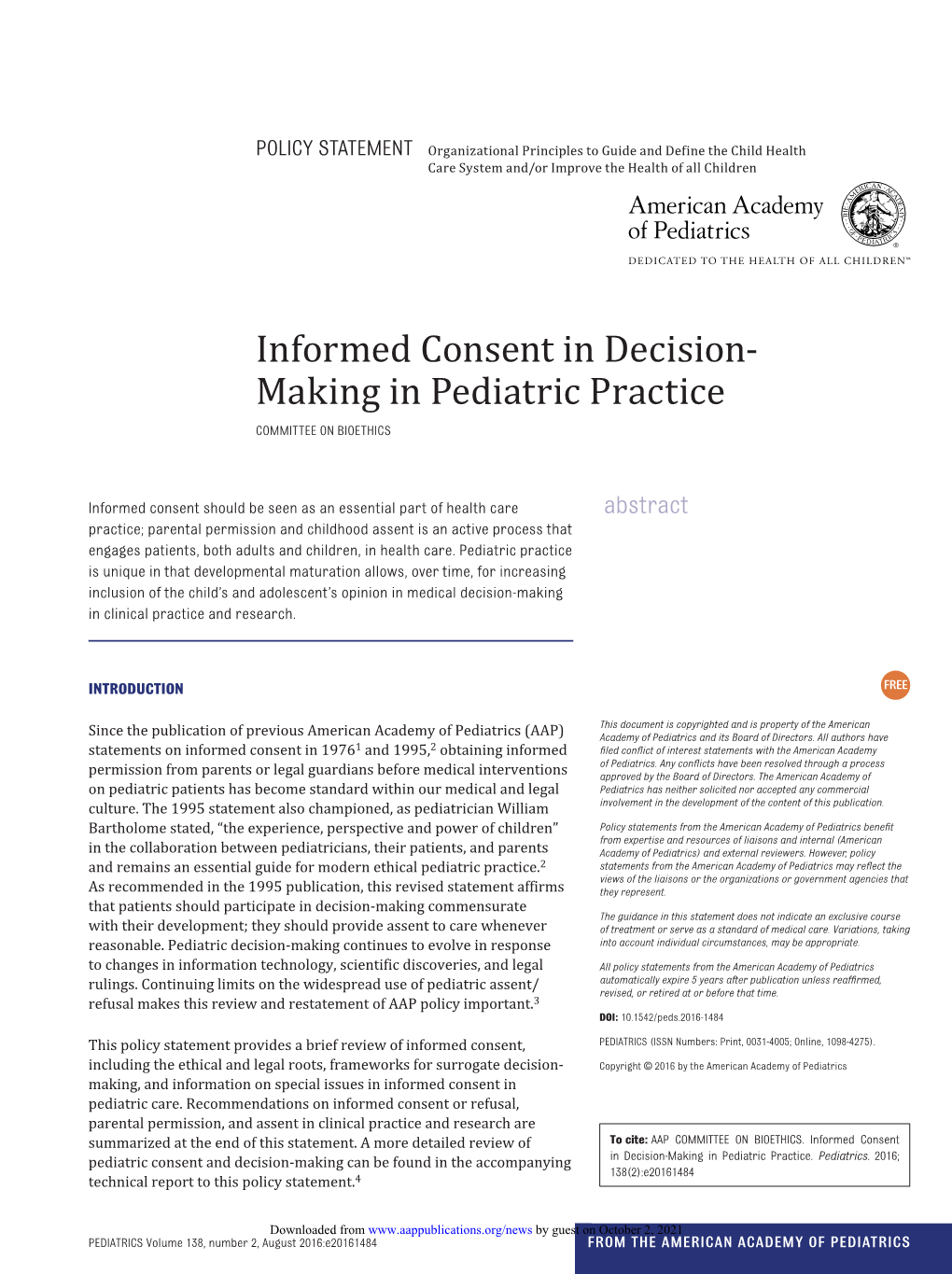 Informed Consent in Decision-Making in Pediatric Practice