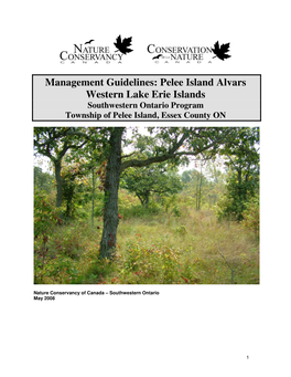 Management Guidelines: Pelee Island Alvars Western Lake Erie Islands Southwestern Ontario Program Township of Pelee Island, Essex County ON