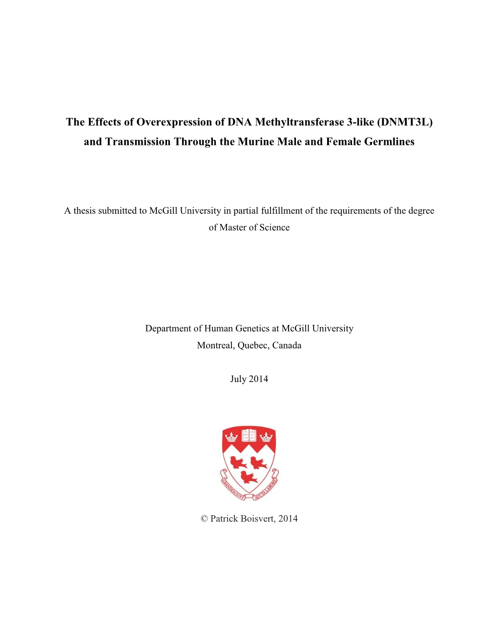 DNMT3L) and Transmission Through the Murine Male and Female Germlines