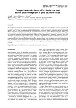 Competition and Climate Affect Body Size and Sexual Size Dimorphism in Pine Sawyer Beetles