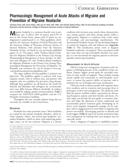 Migraine and Prevention of Migraine Headache Vincenza Snow, MD; Kevin Weiss, MD; Eric M