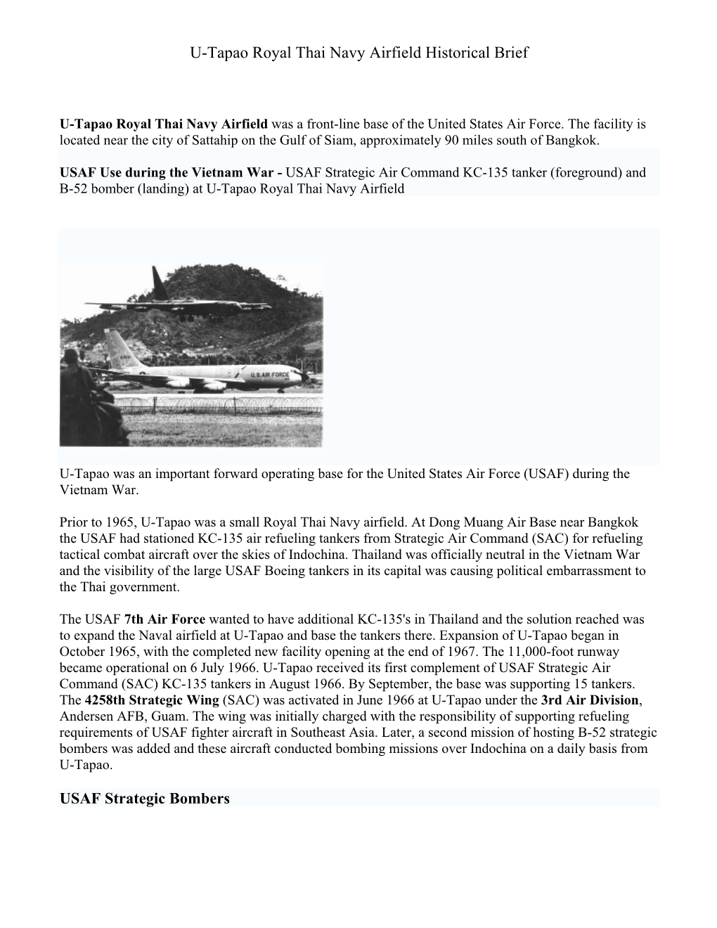 U-Tapao Royal Thai Navy Airfield Historical Brief USAF Strategic Bombers - DocsLib