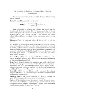 An Overview of the Proof of Fermat's Last Theorem Glenn Stevens The