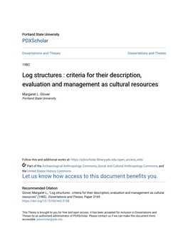 Log Structures : Criteria for Their Description, Evaluation and Management As Cultural Resources