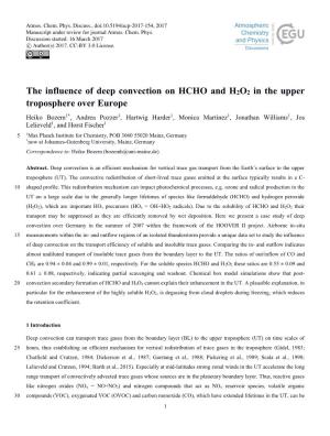 The Influence of Deep Convection on HCHO and H2O2 in the Upper