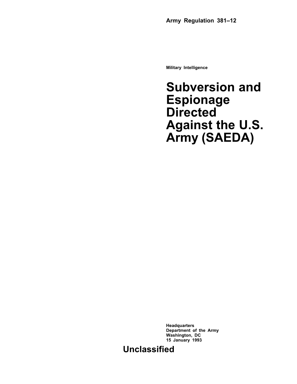 Subversion and Espionage Directed Against the U.S. Army (SAEDA)