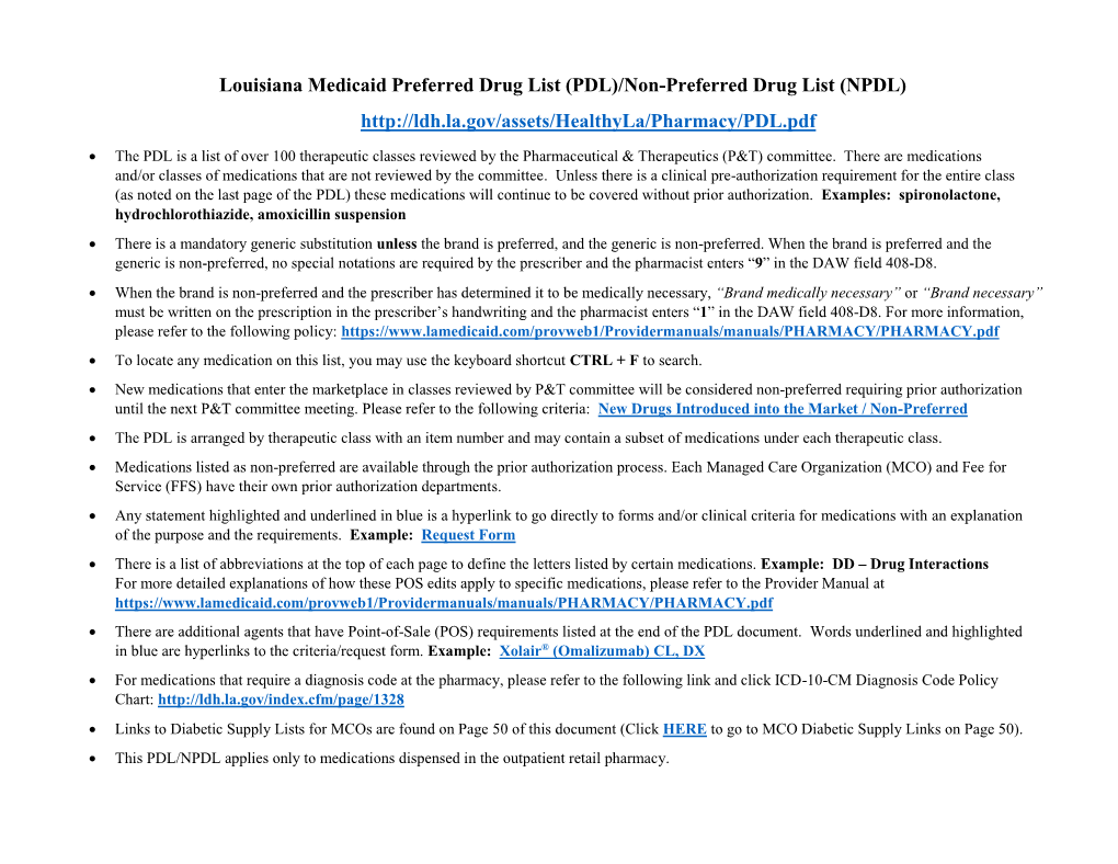 PDL)/Non-Preferred Drug List (NPDL