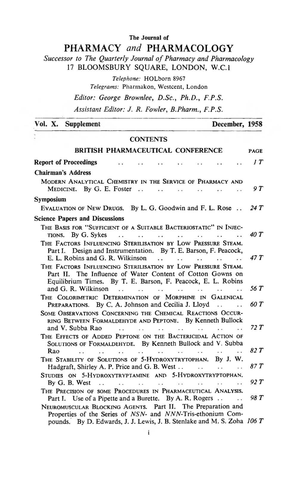 Journal of Pharmacy and Pharmacology 1958 Volume.10 Suppl