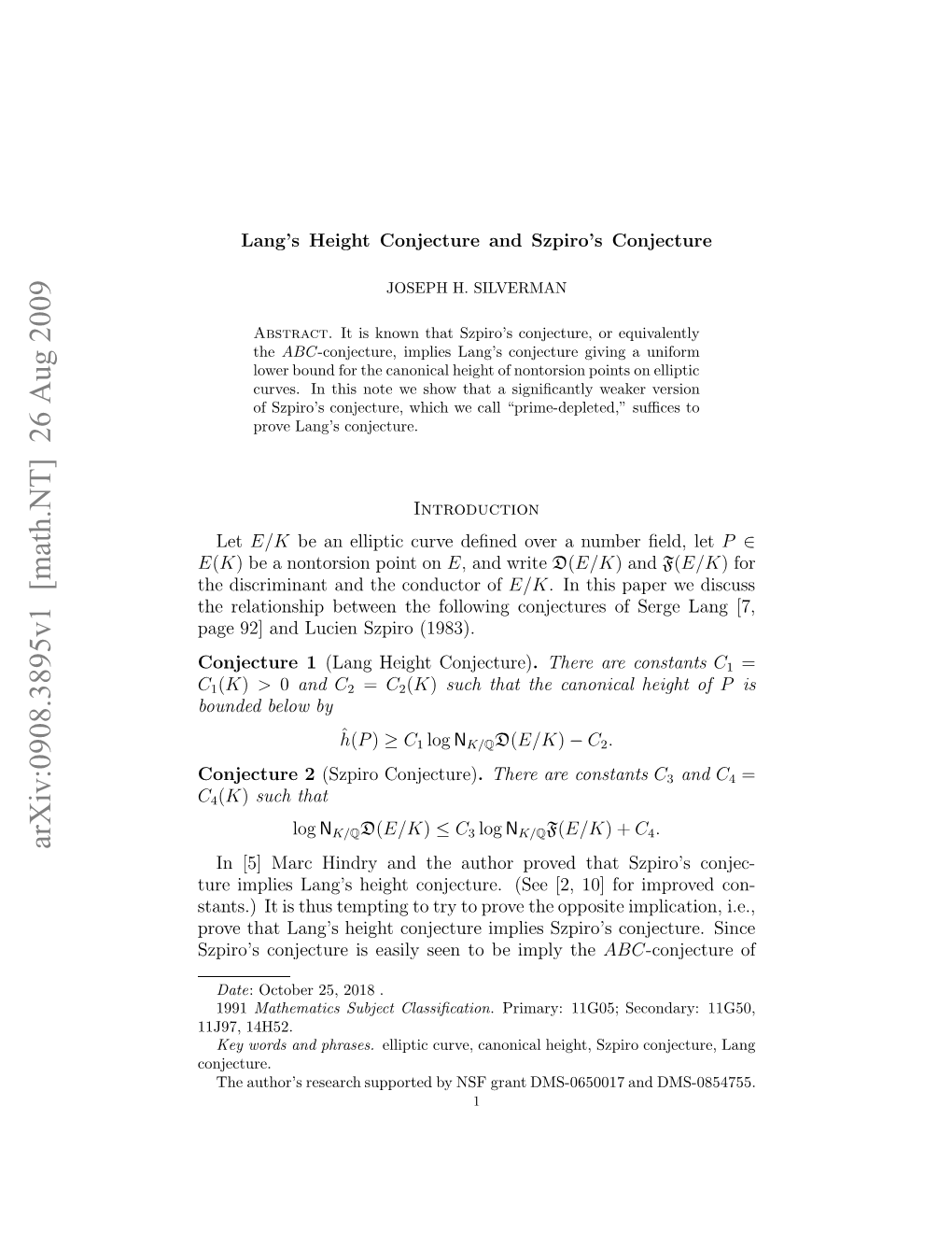 Lang's Height Conjecture and Szpiro's Conjecture