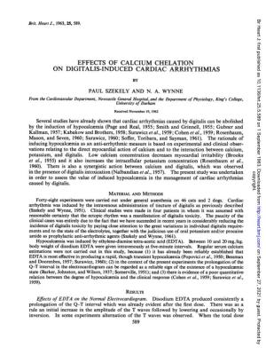 Effects of Calcium Chelation on Digitalis-Induced Cardiac Arrhythmias by Paul Szekely and N