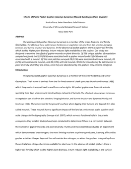 Effects of Plains Pocket Gopher (Geomys Bursarius) Mound Building on Plant Diversity