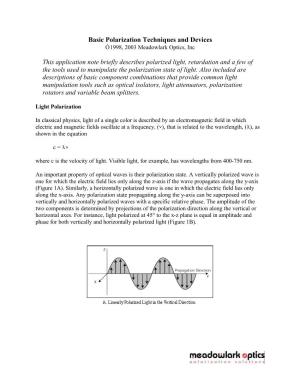 Basic Polarization Techniques and Devices This Application Note