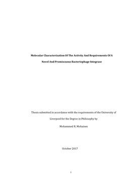 I Thesis Submitted in Accordance with the Requirements of the University Of