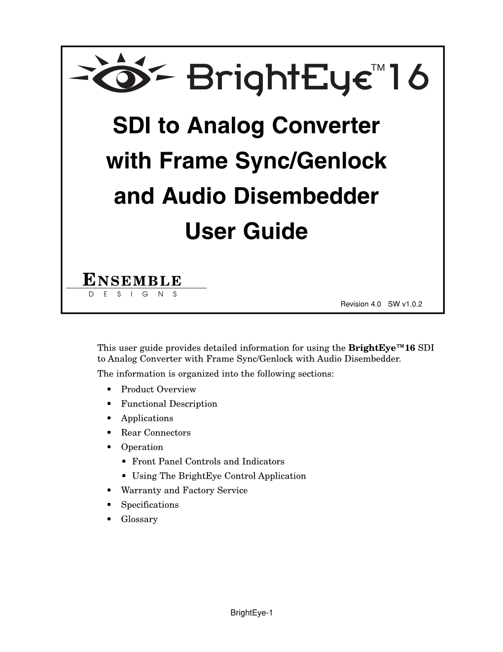SDI to Analog Converter with Frame Sync/Genlock and Audio Disembedder User Guide