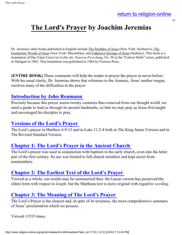 The Lord's Prayer by Joachim Jeremias