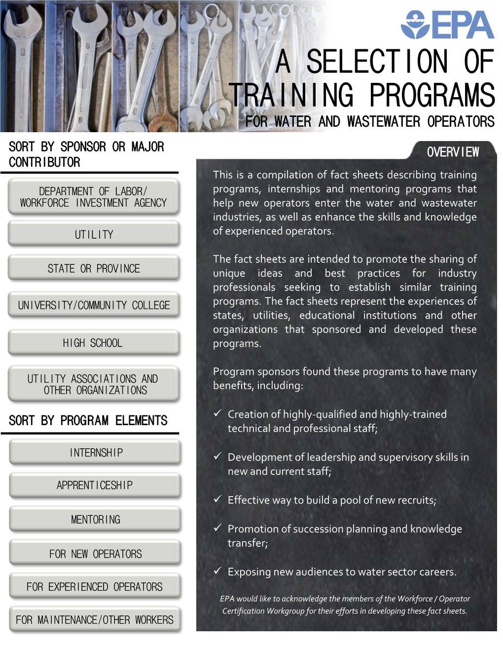 A Selection of Training Programs for Water and Wastewater Operators