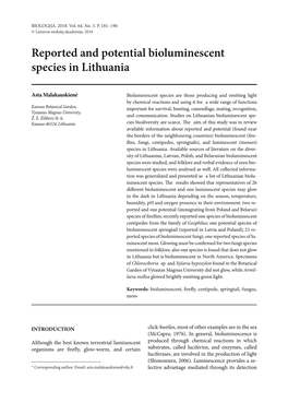 Reported and Potential Bioluminescent Species in Lithuania