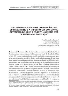 As Comunidades Rurais Do Município De Buritizeiro/Mg E