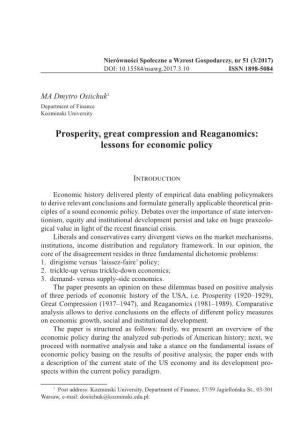 Prosperity, Great Compression and Reaganomics: Lessons for Economic Policy