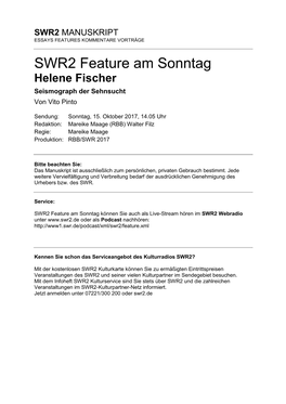 SWR2 Feature Am Sonntag Helene Fischer Seismograph Der Sehnsucht Von Vito Pinto