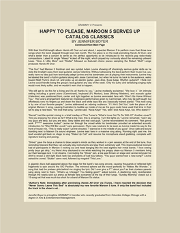 GRAMMY U Presents HAPPY to PLEASE, MAROON 5 SERVES up CATALOG CLASSICS by JENNIFER BOYER Continued from Main Page