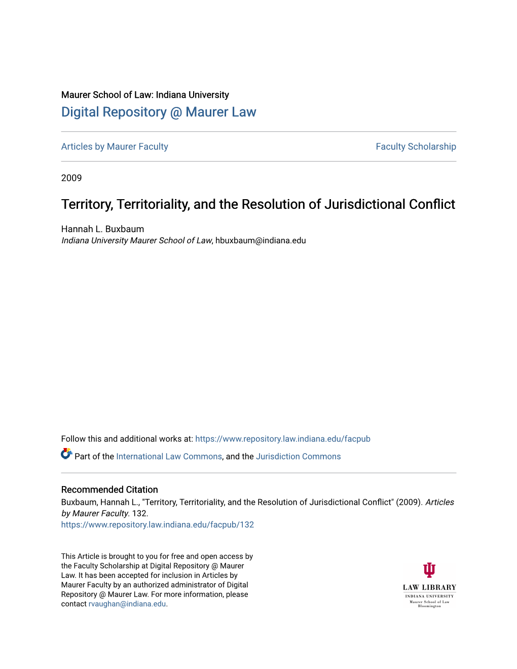 Territory, Territoriality, and the Resolution of Jurisdictional Conflict