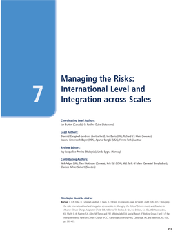 Managing the Risks: International Level and 7 Integration Across Scales