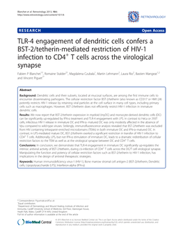 TLR-4 Engagement of Dendritic Cells Confers a BST-2