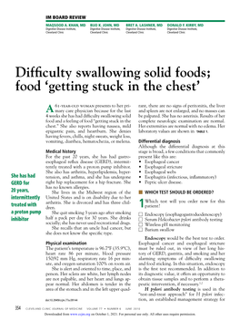 Difficulty Swallowing Solid Foods; Food ‘Getting Stuck in the Chest’