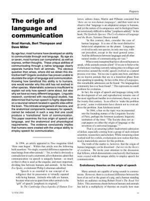 The Origin of Language and Communication