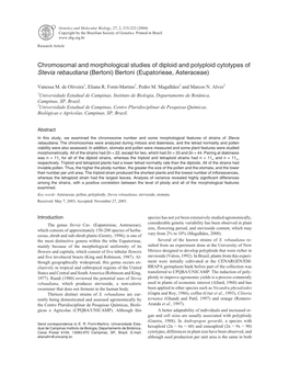 Chromosomal and Morphological Studies of Diploid and Polyploid Cytotypes of Stevia Rebaudiana (Bertoni) Bertoni (Eupatorieae, Asteraceae)