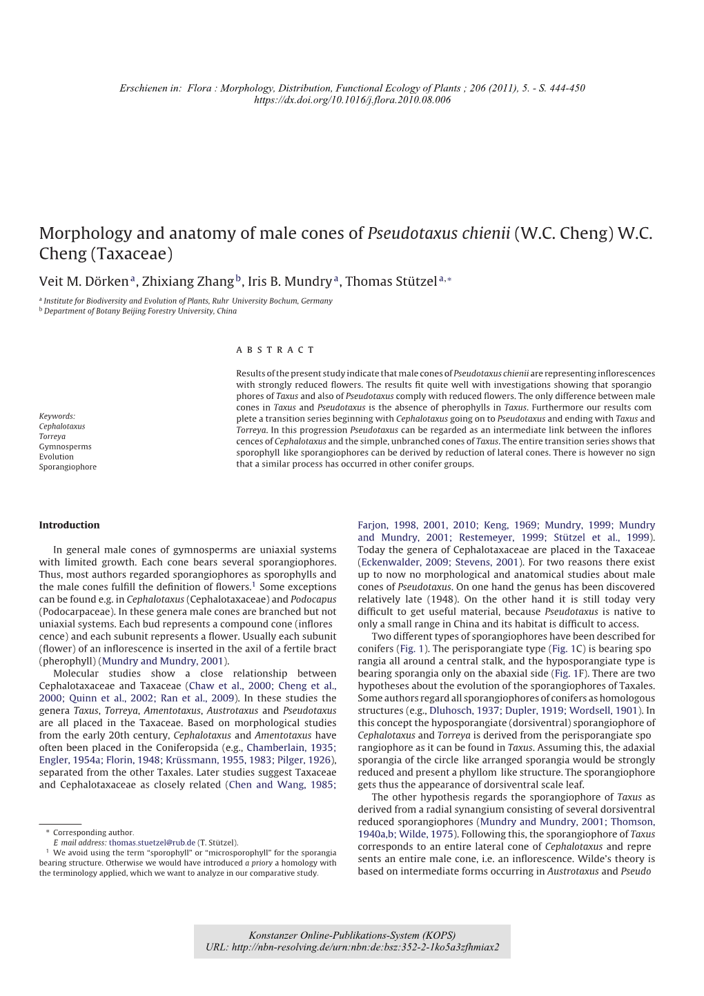 Morphology and Anatomy of Male Cones of Pseudotaxus Chienii (W.C. Cheng) W.C