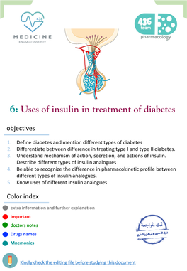 Uses of Insulin in Treatment of Diabetes Objectives