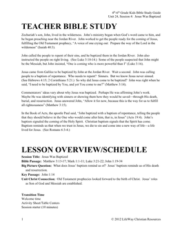 Teacher Bible Study Lesson Overview