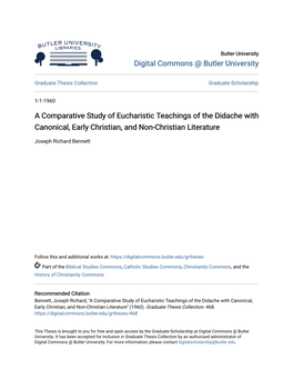 A Comparative Study of Eucharistic Teachings of the Didache with Canonical, Early Christian, and Non-Christian Literature